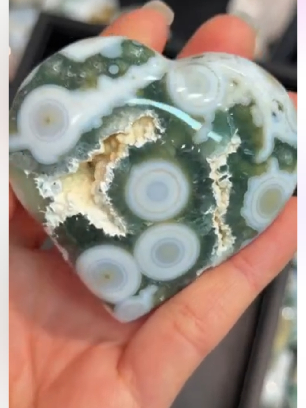 Handheld Ocean Jasper Heart - Green and White Decorative Stone